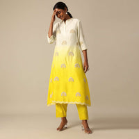 Yellow Tie Dye Kurta Set With Bead Work