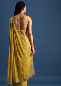 Yellow Tissue Organza Saree With Embroidered Border And Unstitched Blouse