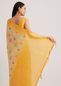 Yellow Tissue Silk Woven Floral Motif Saree