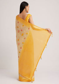 Yellow Tissue Silk Woven Floral Motif Saree