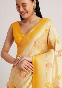 Yellow Tissue Silk Woven Floral Motif Saree