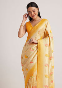 Yellow Tissue Silk Woven Floral Motif Saree