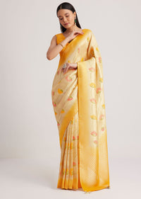 Yellow Tissue Silk Woven Floral Motif Saree