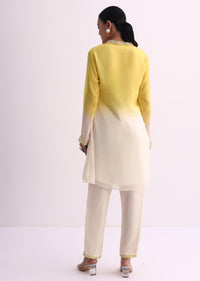 Yellow White Two Toned Embroidered Kurti Pant Set
