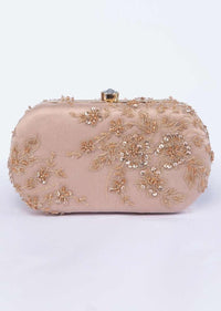 Zari and sequins embroidered sleek clutch beige only on Kalki