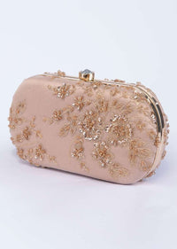 Zari and sequins embroidered sleek clutch beige only on Kalki