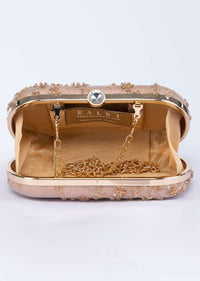 Zari and sequins embroidered sleek clutch beige only on Kalki