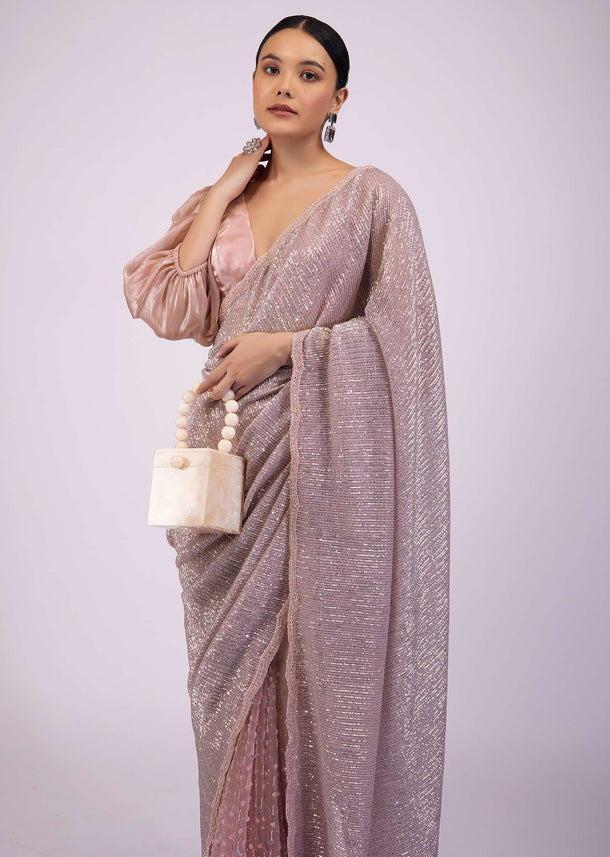 Zephyr Pink Saree In Sequins And Organza With Embroidery