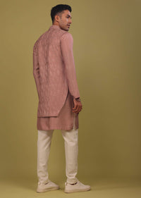 Rusty Pink Embroidered Bandi Jacket Set In Art Silk