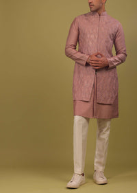 Rusty Pink Embroidered Bandi Jacket Set In Art Silk