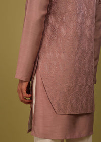 Rusty Pink Embroidered Bandi Jacket Set In Art Silk