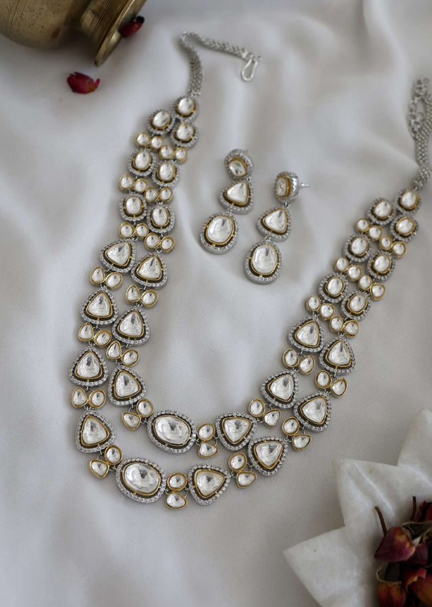 Zirconia Studded Victorian Polki Necklace And Earring Set